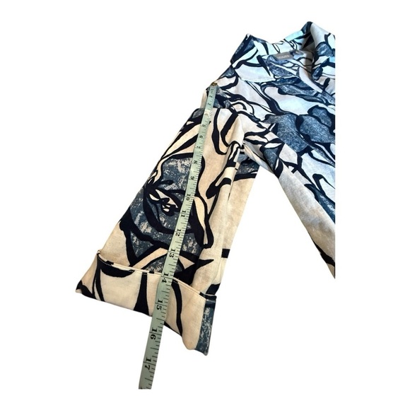 Chicos Navy Linen Blend Navy Black Pattern Open Front Jacket Career Art to Wear - Picture 10 of 15